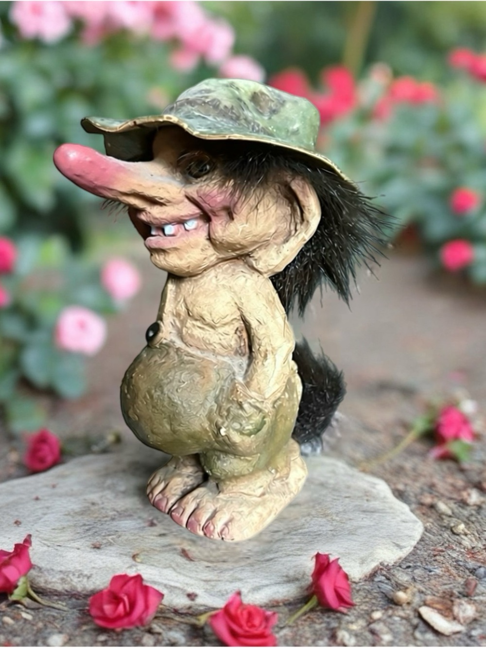 Vintage NyForm Troll Figurine With Hat & Satchel • Authentic Norway